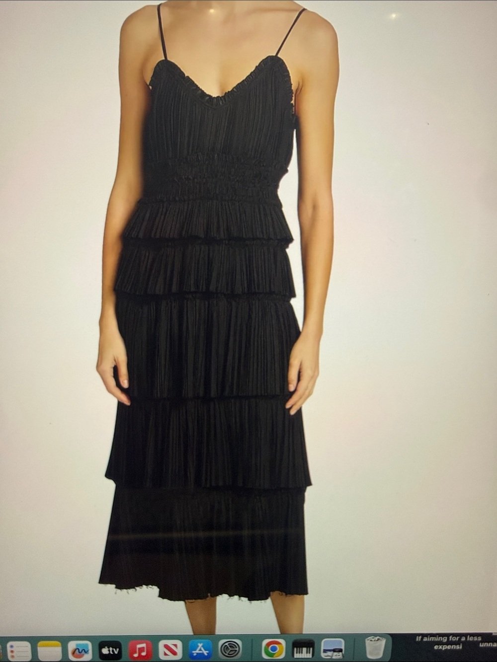 NWT Sea Black Pleated Tiered Midi Dress with adjustable Spaghetti Straps